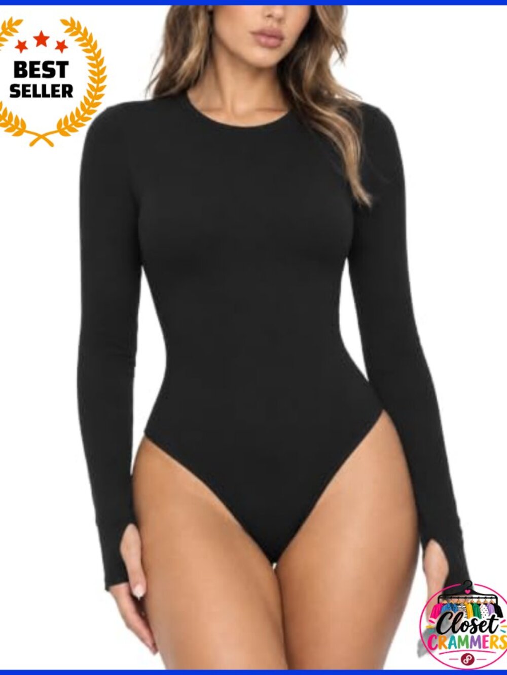 Women's Long Sleeve Bodysuit Slim Fitted Crew Neck 4-Way Stretch